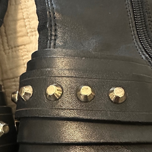 Vince Camuto Black Leather Heeled Boots with Gold Accents - Picture 6 of 6